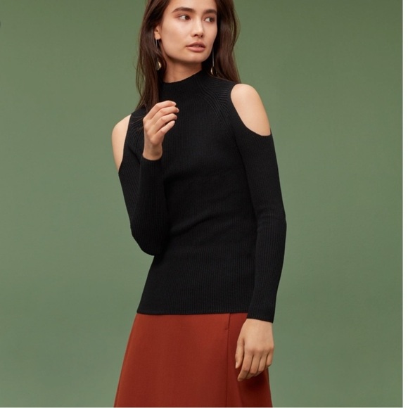 Aritzia Wilfred Black Knit Cut-out sleeve Mock-neck Top - Picture 2 of 14